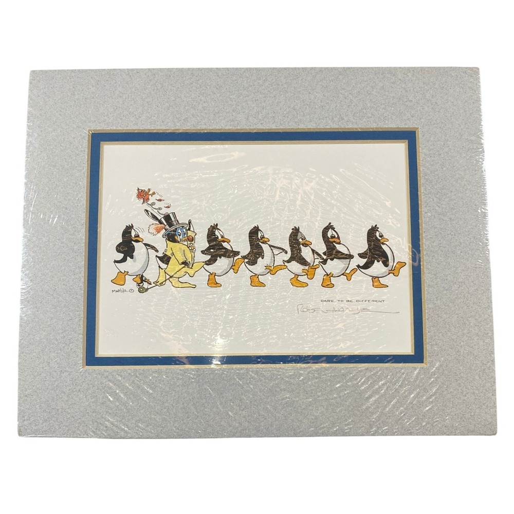 Robert Marble Signed "Dare To Be Different" Penguin Art Print Matted New